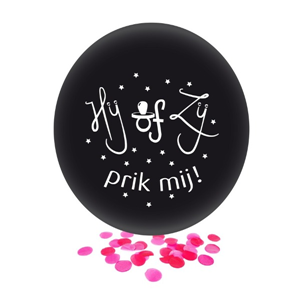 Hij of Zij, prik mij! confetti ballon (Ø61cm) - Roze